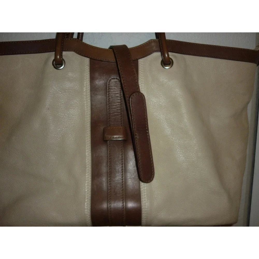 Marco Buggiani Chic‎ Tote Bag Women Beige Brown Leather Top Handle Shoulder Bag
